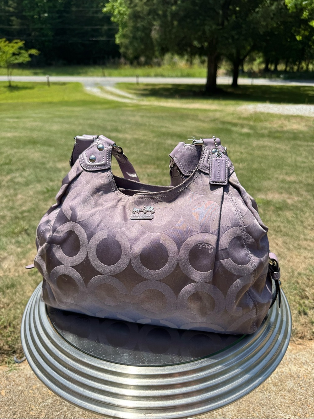 Coach Lavender-Gray Signature Jacquard Hobo